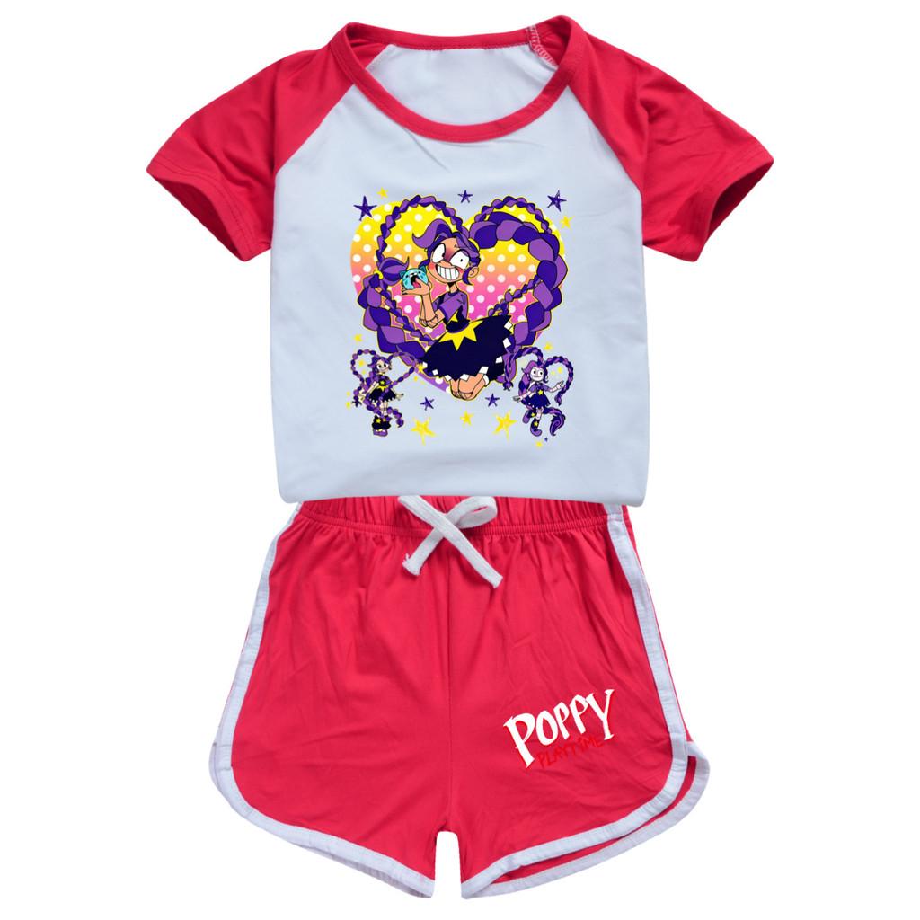 5598 Kids Girls Lily Lovebraids Print Short Sleeves T-shirt Shorts Tracksuit Sets 100cm красный