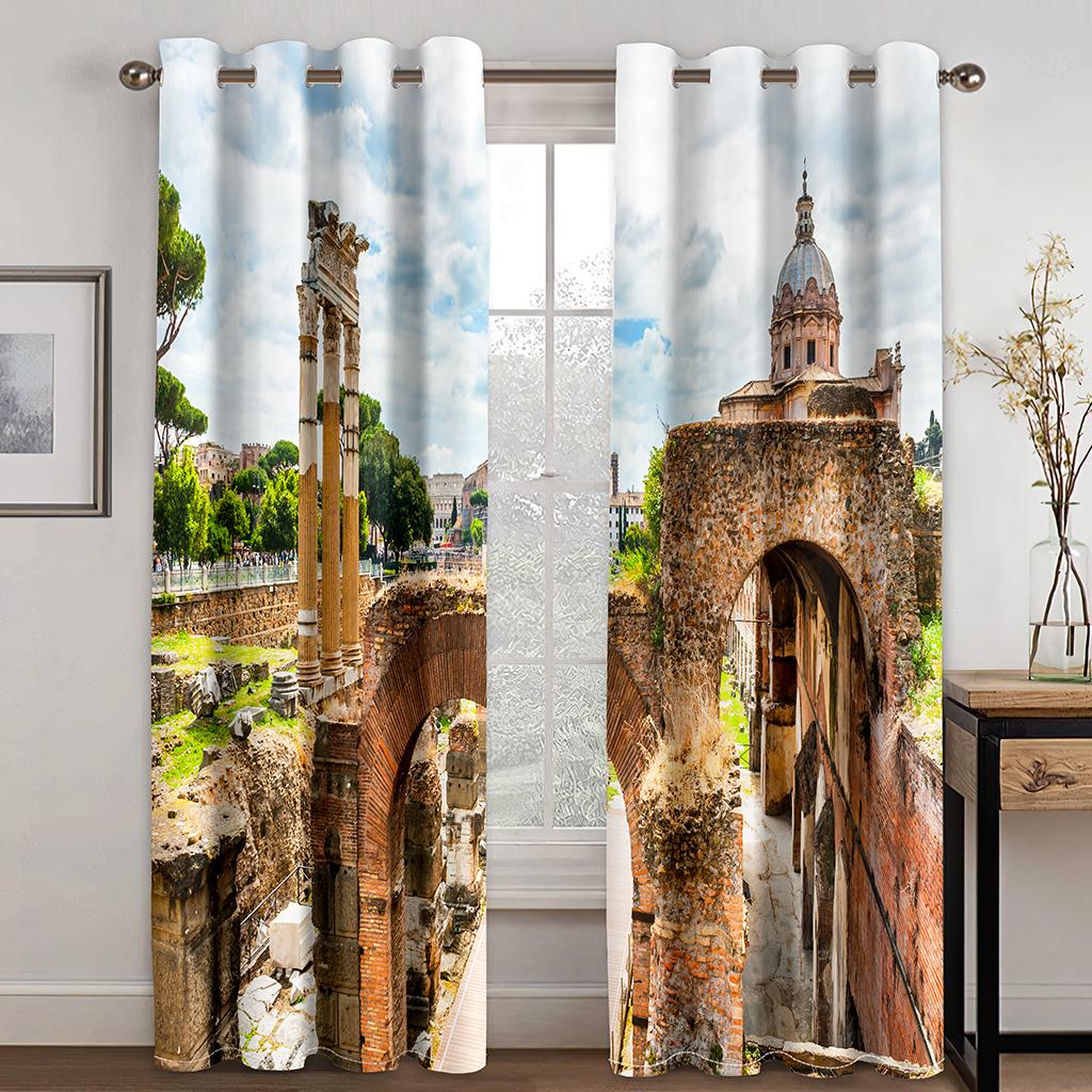 Ancient Greek City Scenery Architectural Drapes 2 Panels Luxurious Livingroom Space Bedchamber Balcony Den Kids Space Kitchen Decoration