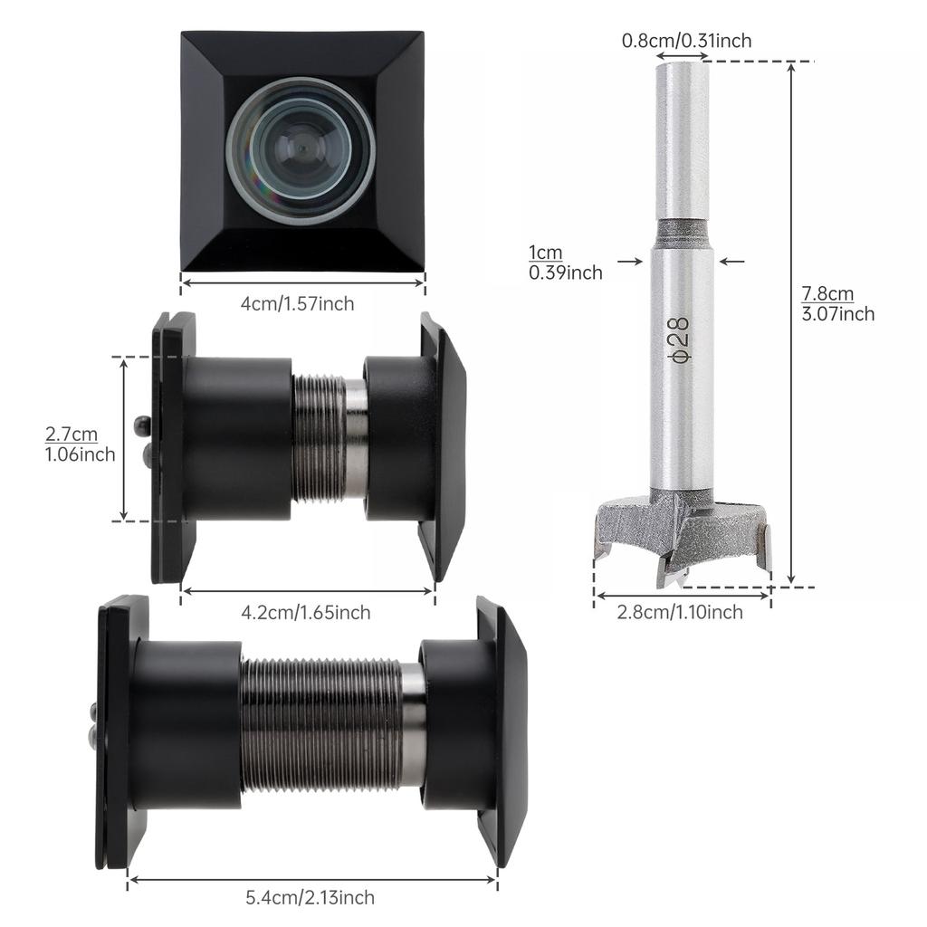 Solid Brass Square 28mm Door Peephole 220 Degree HD Optical Glass Lens Privacy Cover Includes Drill Bit Heavy Duty Universal for 42-54mm Door