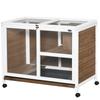 Wooden Rabbit Hutch, Bunny Cage w/ Tray, Ramp, Openable Roof, Wheels, 91.5 x 53.3 x 73cm - Brown