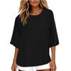 Damenmode Einfarbiges Lässiges T-Shirt Siebenärmel Rundhals Baumwoll-Top