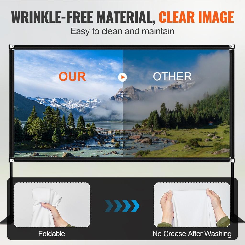 Outdoor Movie Screen w/ Stand, 150" Portable Movie Screen, 16:9 HD Wide Angle Outdoor Projector Screen, Front & Rear Projection, w/ Storage Bag &