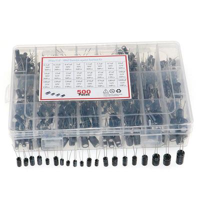500 Stück Elektrolytkondensator Sortimentskasten-Kit 0,1UF-1000UF 16V-50V 24 Werte