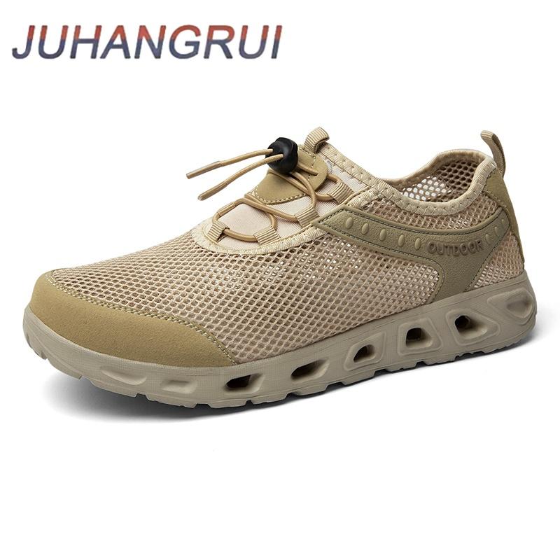 Summer Men Breathable Sneakers Hiking Shoes Men Outdoor Beach Wading shoes Mesh Shoes Non-slip Casual Shoes With Hollow Outsole