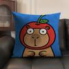 Cute Kicapara Cartoon Cushion Cover Natural Linen Organic Fabric Double-Sided Printing Sofa Home Decor Gift Pillow Case