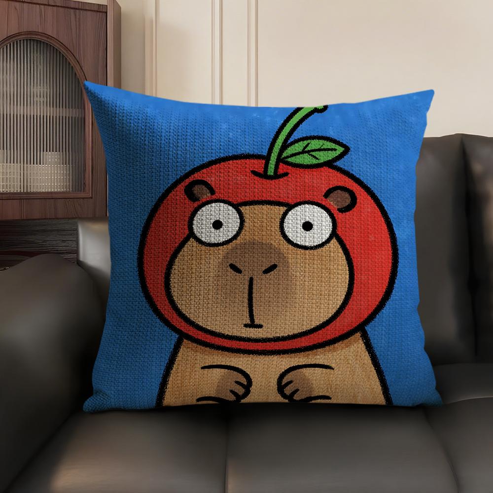 Cute Kicapara Cartoon Cushion Cover Natural Linen Organic Fabric Double-Sided Printing Sofa Home Decor Gift Pillow Case
