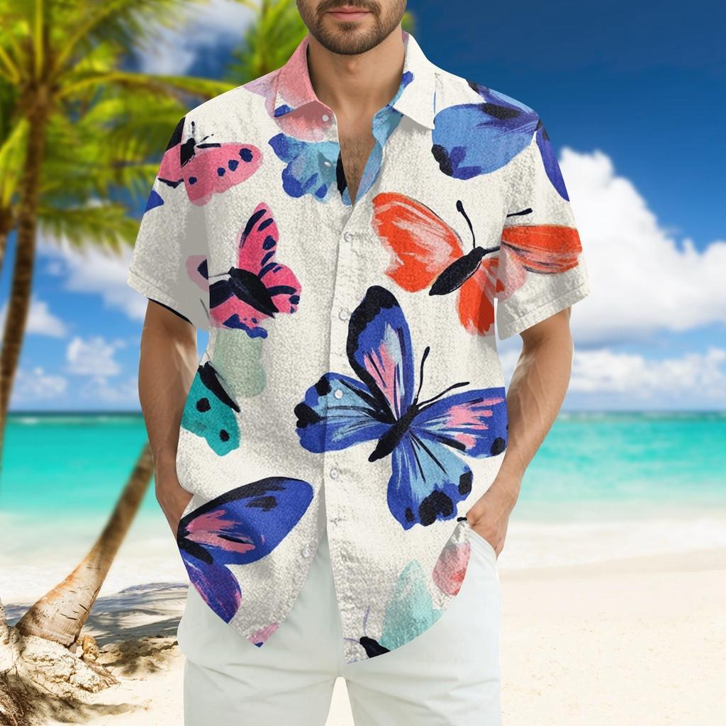 Men's Fashion Loose Hawaiian Printed Short Sleeve Beach Shirt