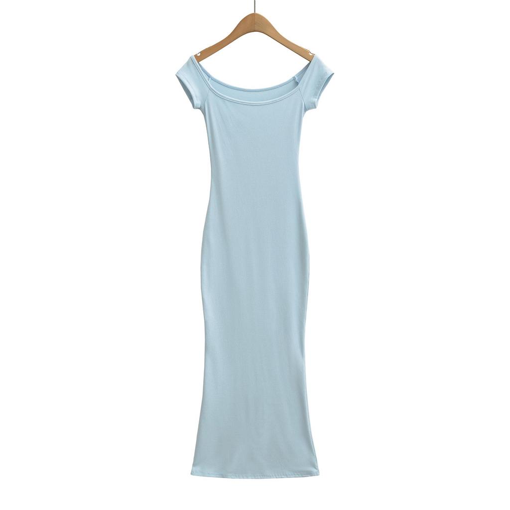 2026 Summer Sexy One-Shoulder Bodycon Dress: Hip-Hugging, Waist-Cinched, Solid Color Long Dress for Women