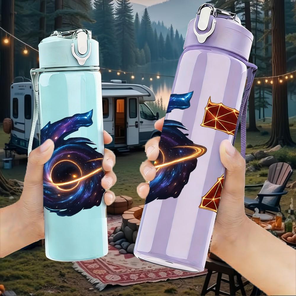 1PC Cosmic Galaxy Number 67 Pattern 750ml Color Plastic Sports Water Bottle Leakproof Flip Straw Lid Suitable for Sports Office Home Use