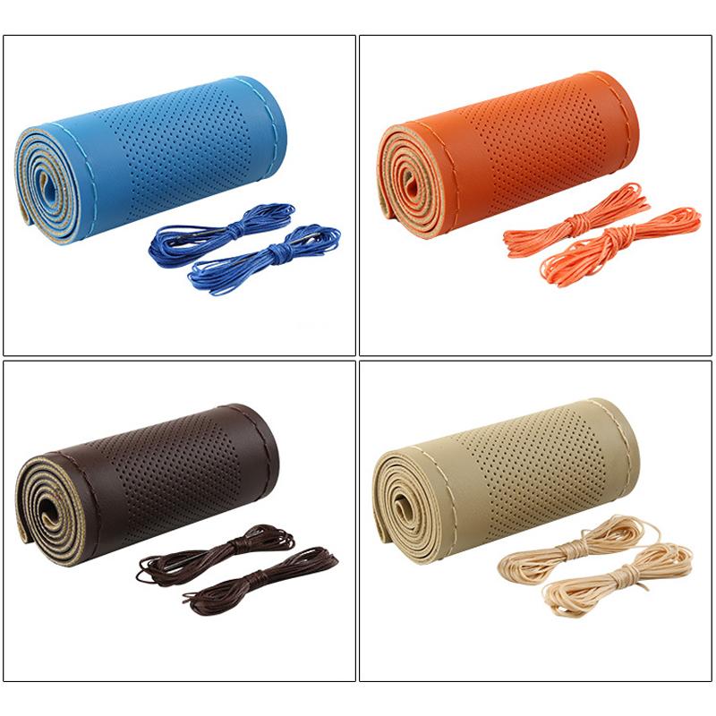 Ultra Fine Diy Hand Woven Genuine Leather Breathable Steering Wheel Cover With Needle And Thread Steering Wheel Protective Cover