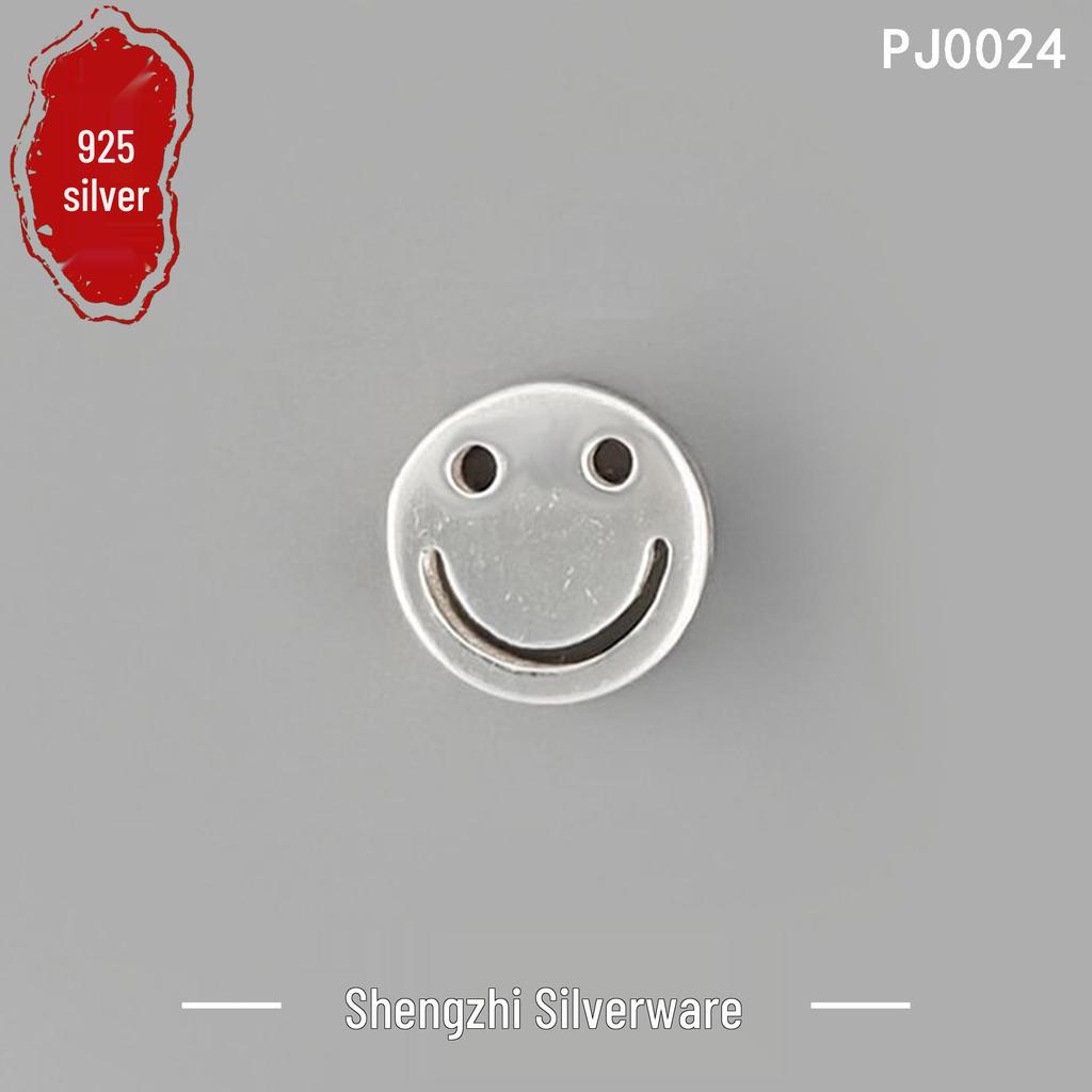 S925 Sterling Silver 3D Smiley Face Charm Bracelet Spacer Bead