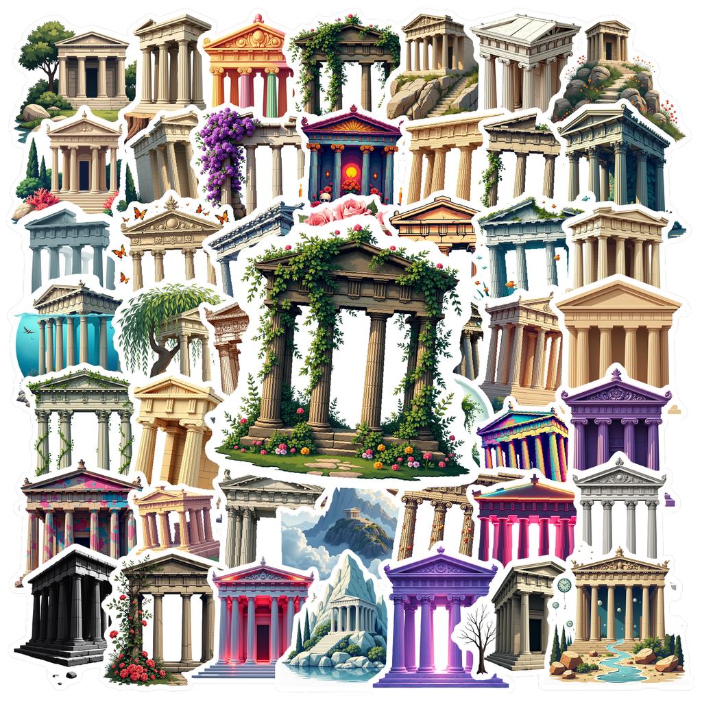 35-150pcs Ancient Greek Architecture Stickers Vintage Aesthetic Sticker Graffiti Diy Laptop Luggage Decals History Buffs Gift