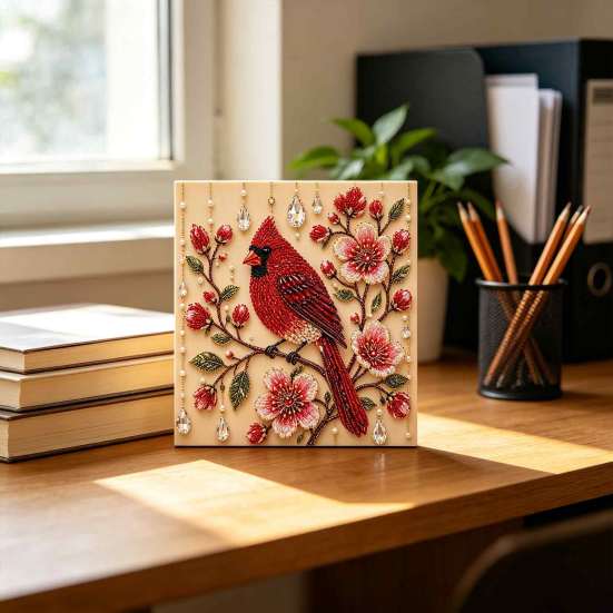 3D Flower And Bird Wall Decor Faux Pearl Painting Kit, Art DIY Relaxing Hobbies for Stress Relief Owl Red Craft Set Adults, Home Decorative Supplies