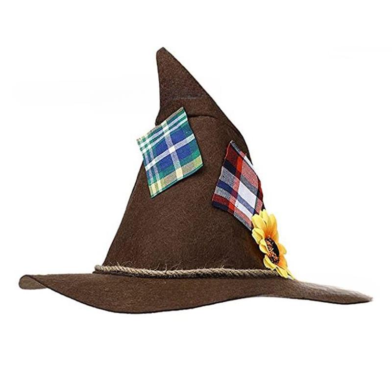 

Felt Witch Hat Orgy Halloween Sunflower Hemp Rope Patch Felt Hat Witch Pointed Horn Hat Rice Straw Hat one size