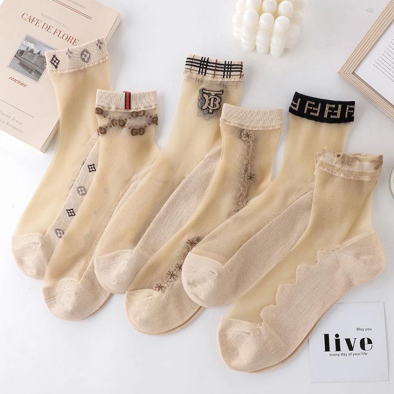 

5 пар чулок из кристаллического шелка, женские летние тонкие дышащие впитывающие пот шелковые носки с защитой от зацепов 5 Pairs