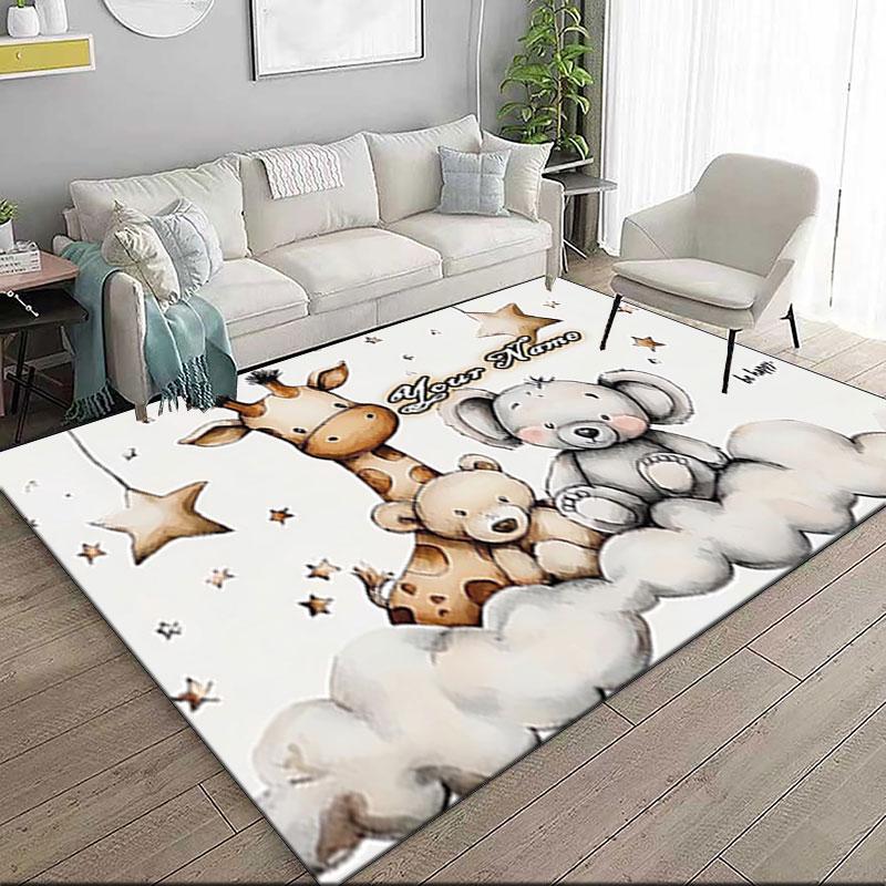 1PC Custom Name Giraffe Elephant Friends Theme Floor Mat Ideal for Living Room, Game Rooms, Office, Bedroom,Floor Mat Playful Design