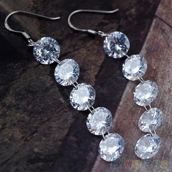 Orecchini da donna eleganti da sposa con 5 strass lunghi pendenti con nappe
