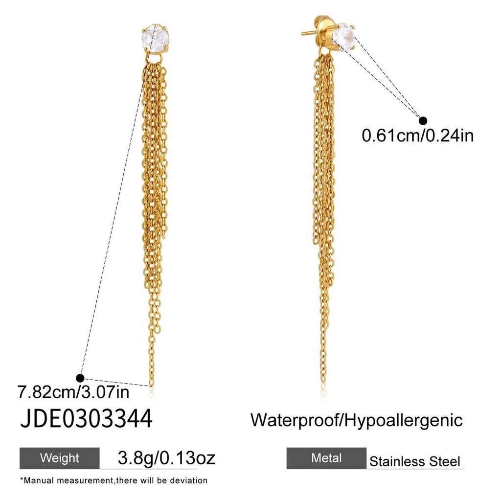 Wanxing 18K Gold Stainless Steel Zircon Detachable Tassel Earrings for Women.