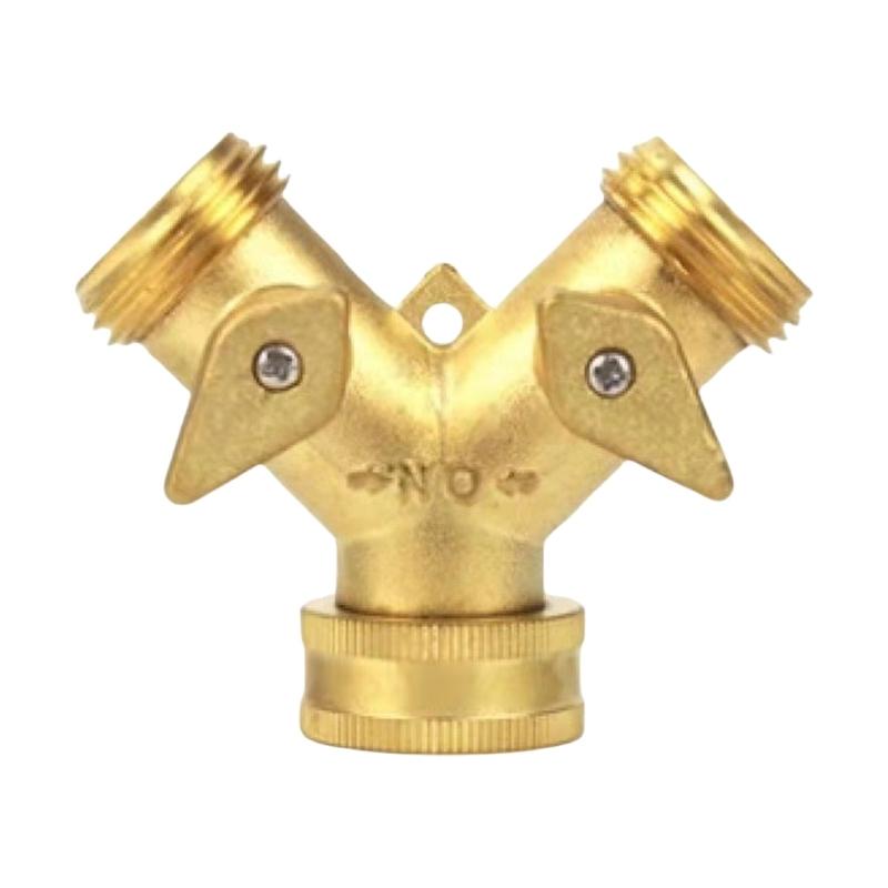 2 Way Y Hose Splitter Leakproof Brass Two Way Garden Hose Connector Multiple Tasking Brass Y Hose Splitter for Garden 1
