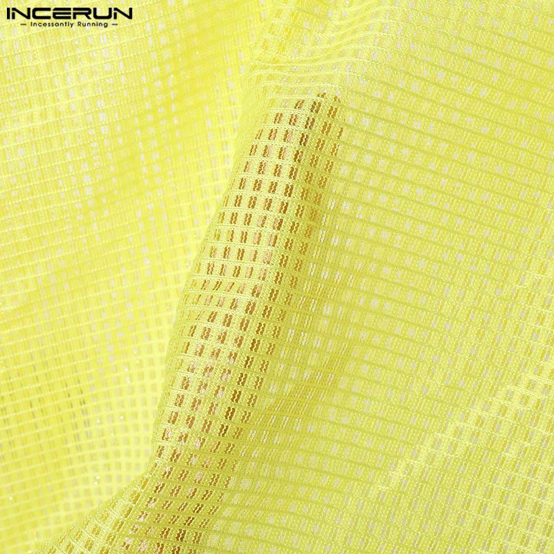 INCERUN Men Hollow Out Short Sleeve Tops Deep V Neck Beach Party T-shirts