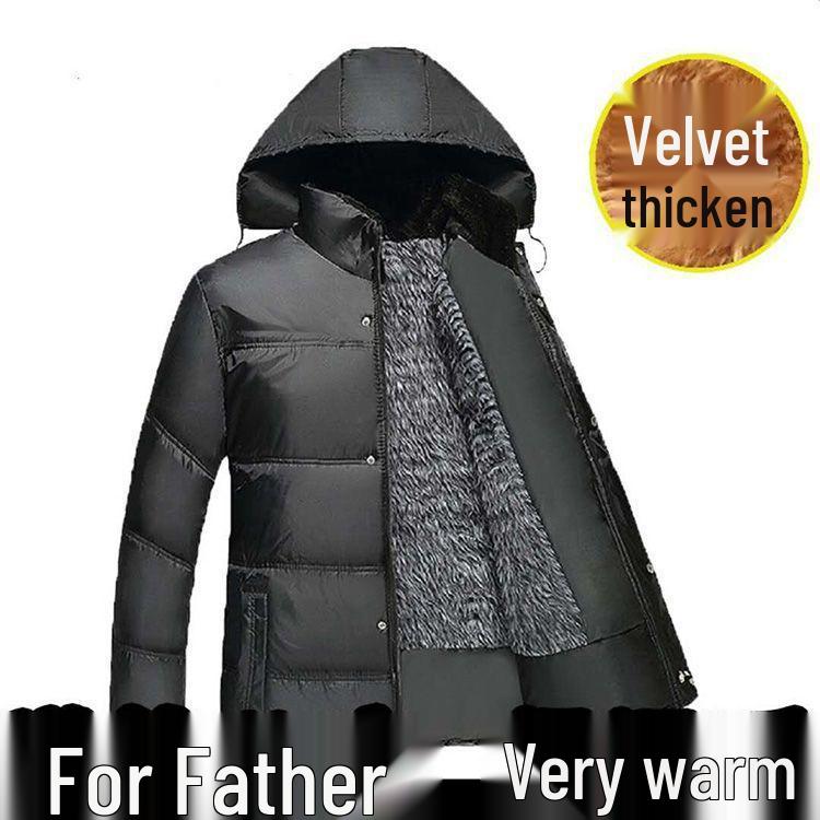 Manteau en Coton Velours Chaud Grande Taille pour Homme - Mi-Longueur, Coupe Ample pour Hommes d'Âge Moyen et Personnes Âgées