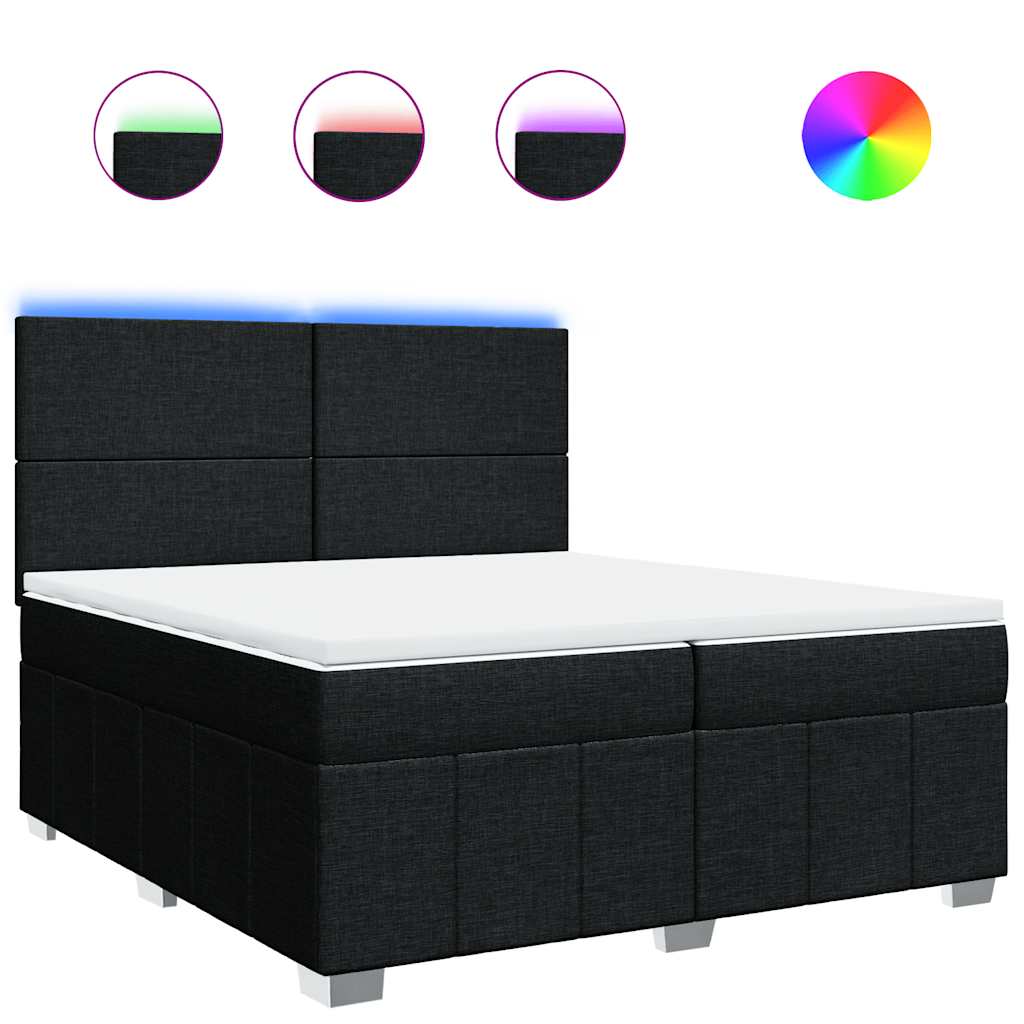 Box Spring Bed with Mattress Black 200x200 cm Fabric