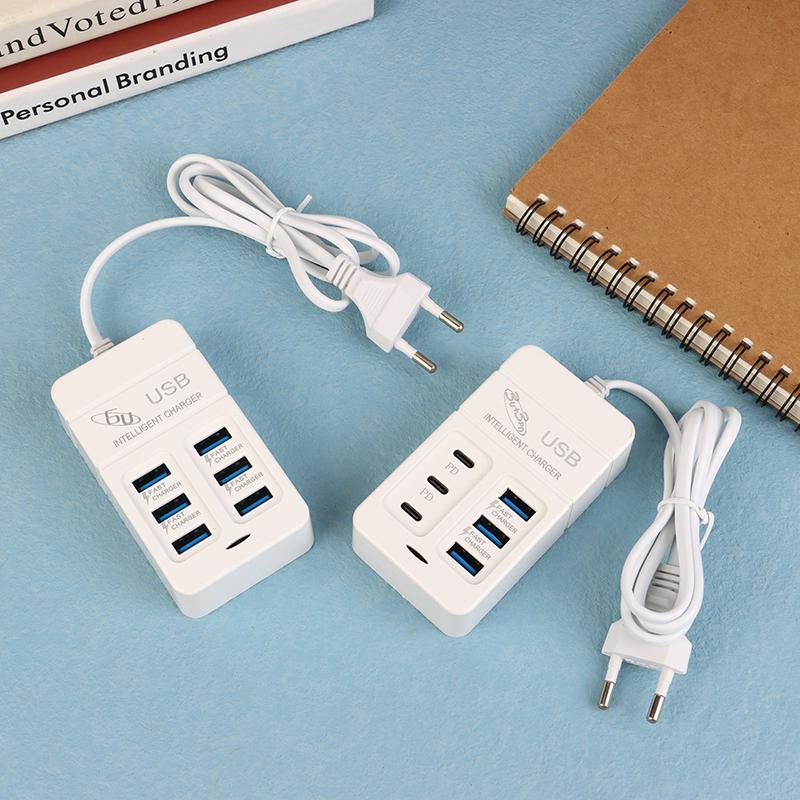Eu US Plug Încărcător USB Multiport 35W Pd Tip C Încărcător de perete Încărcare rapidă Adaptor Hub USB 6 porturi Telefon mobil Încărcător rapid USB