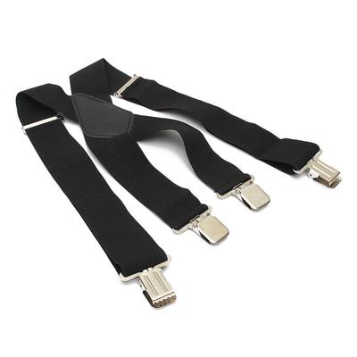 Black New Mens Elastic Suspenders Leather Braces X-Back Adjustable Clip-on