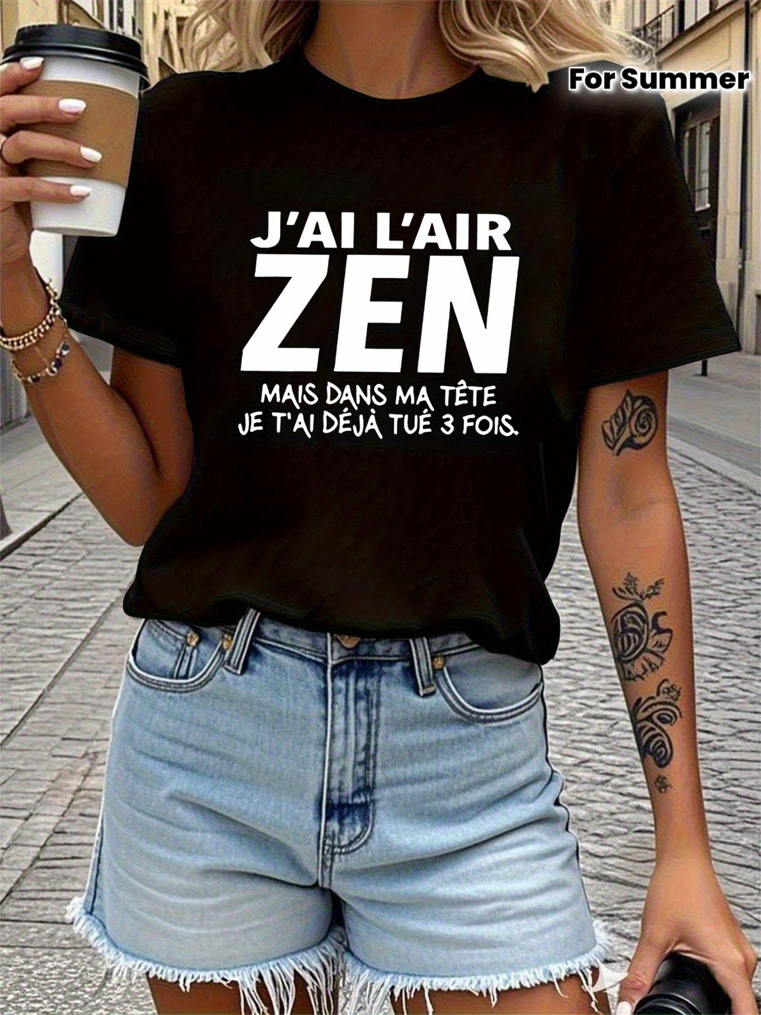 

Jai Lair Zen Letter Print T-shirt, Short Sleeve Crew Neck Casual Top for Summer & Spring, Women s Clothing 5XL різнокольоровий