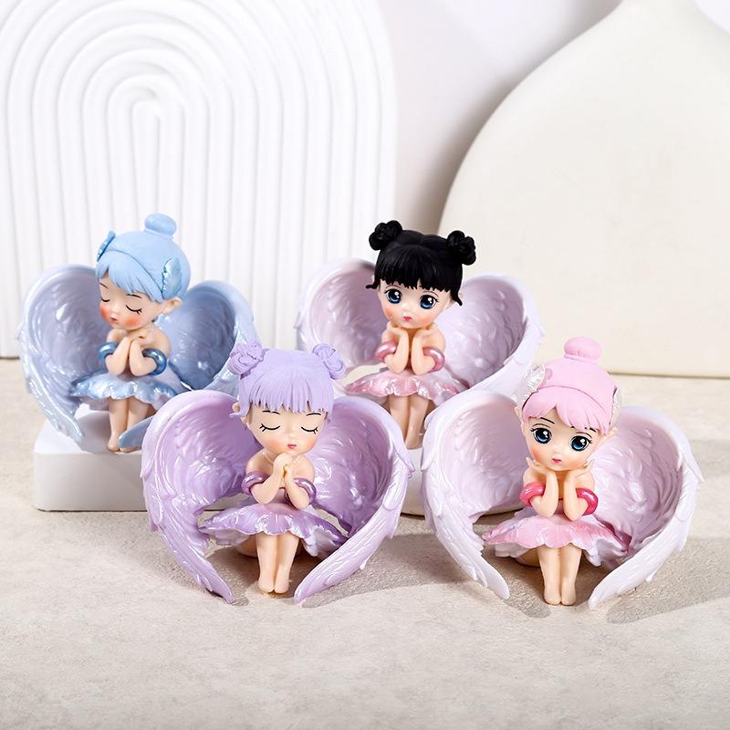 Rainbow Angel Car Ornament Set 4 Styles Ballet Girl Mini Figurine Cute Desk Gift for Graduation