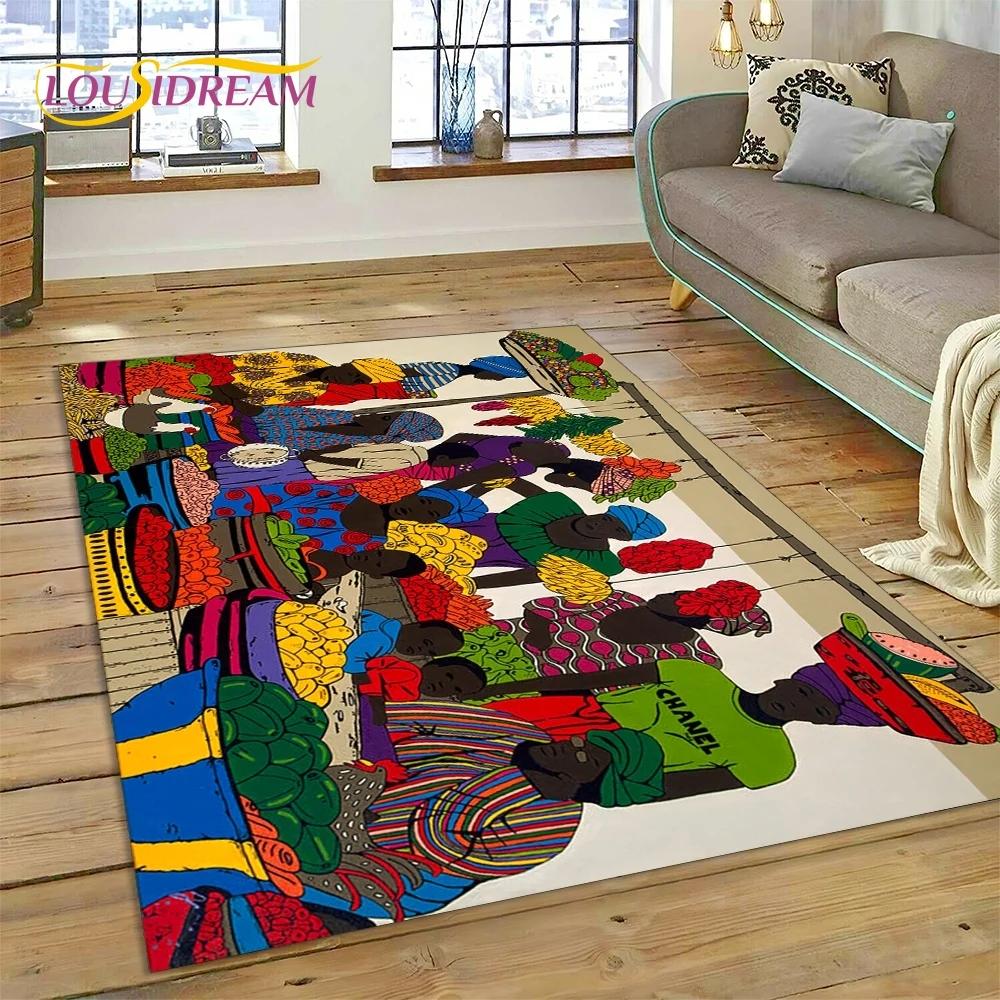 Cartoon Africa Ethiopian Custom Painting Art Carpet Rug for Bedroom Living Room Home Sofa Decoration,kids Large Decor Floor Mat