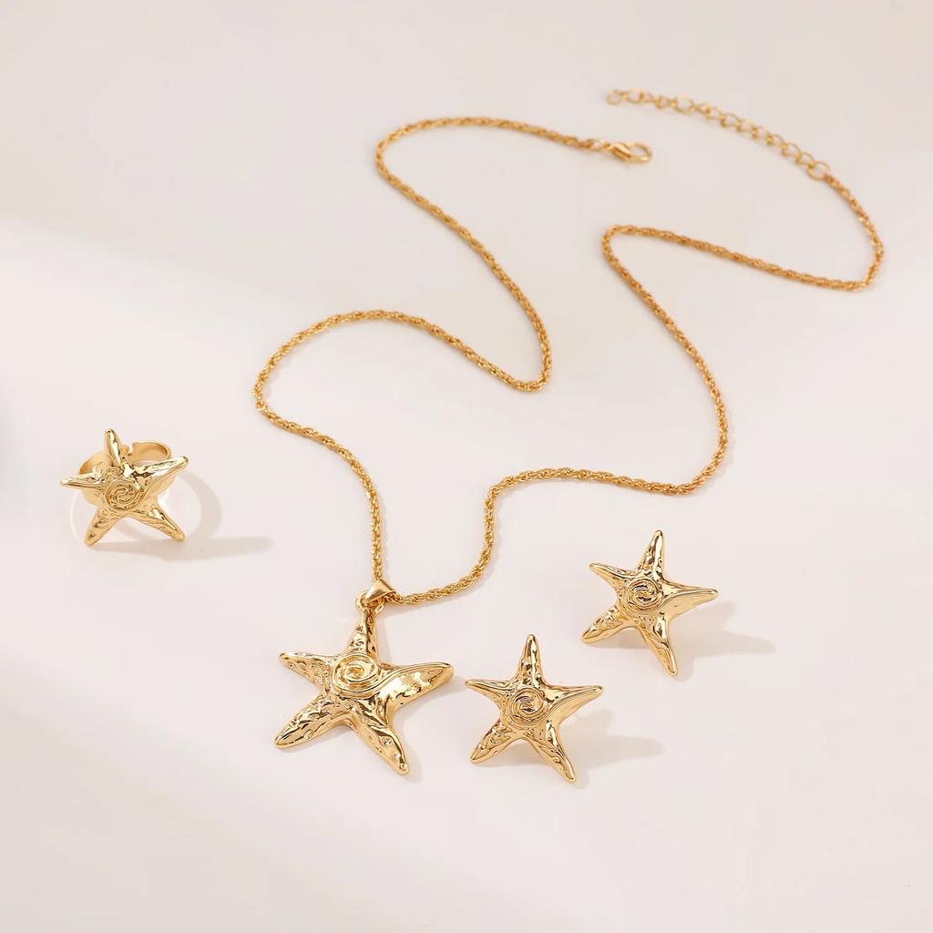 New Starfish Pendant Necklace for Women Gold Color Seaside Necklaces Stainless Steel Zircon Summer Beach Gifts