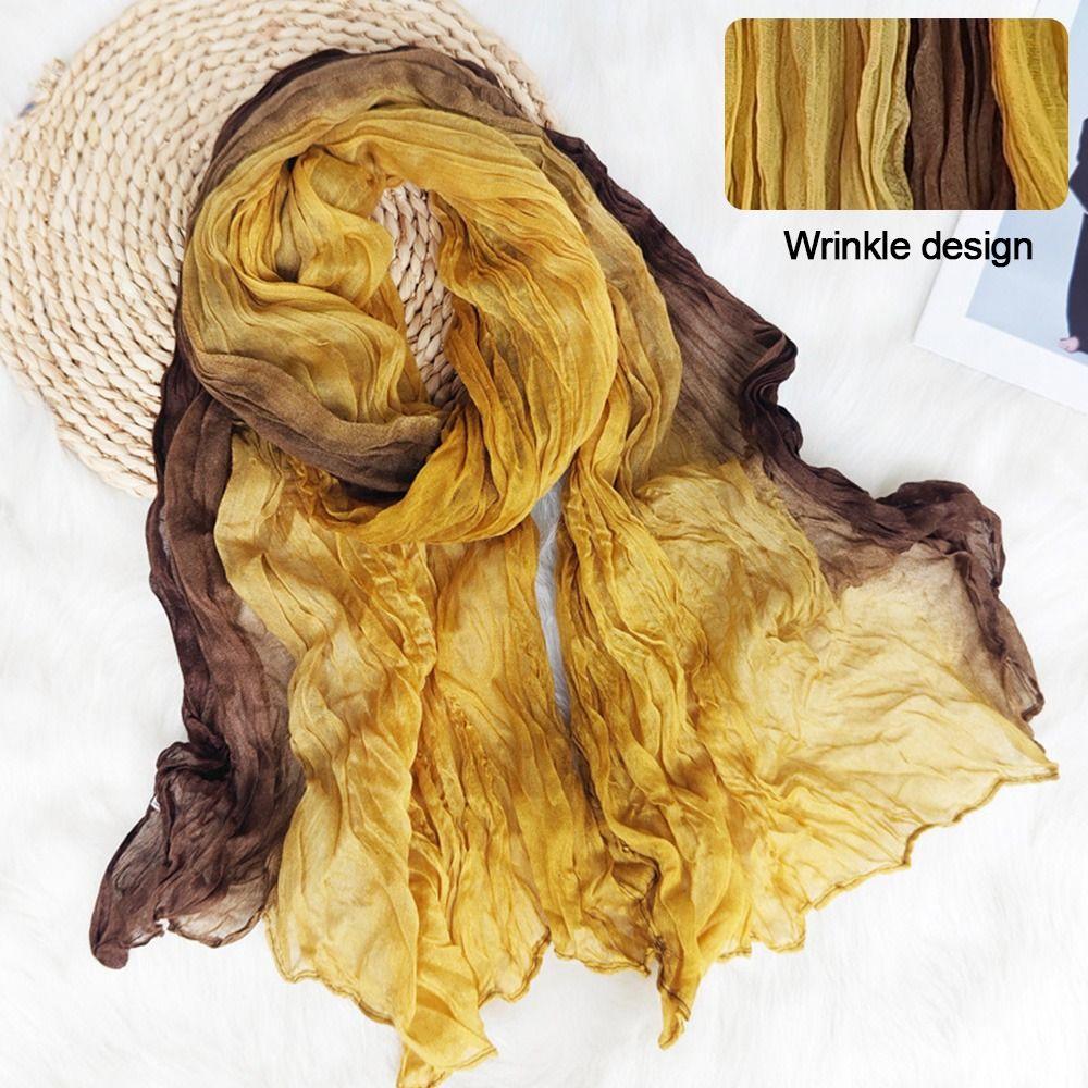 Pleated Fold Shawl Gradient Blue Sunscreen Scarf Fashionable Trend Long Scarf Women