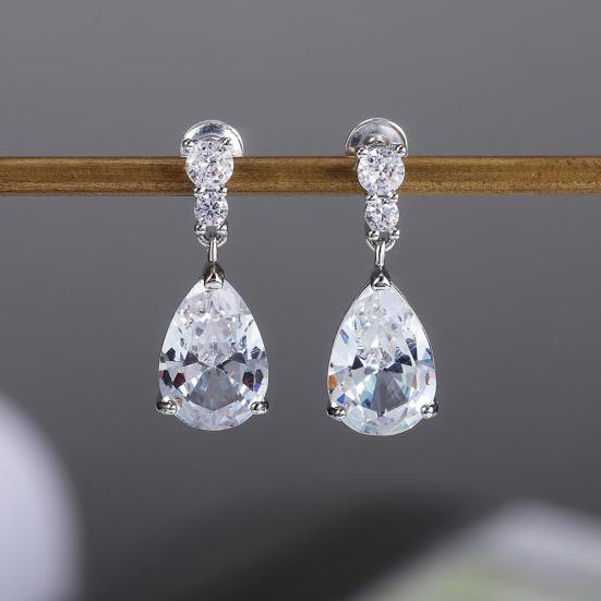 1 Pair Women Drop Earring Water Drop Shape Cubic Zirconia Dangling Earrings