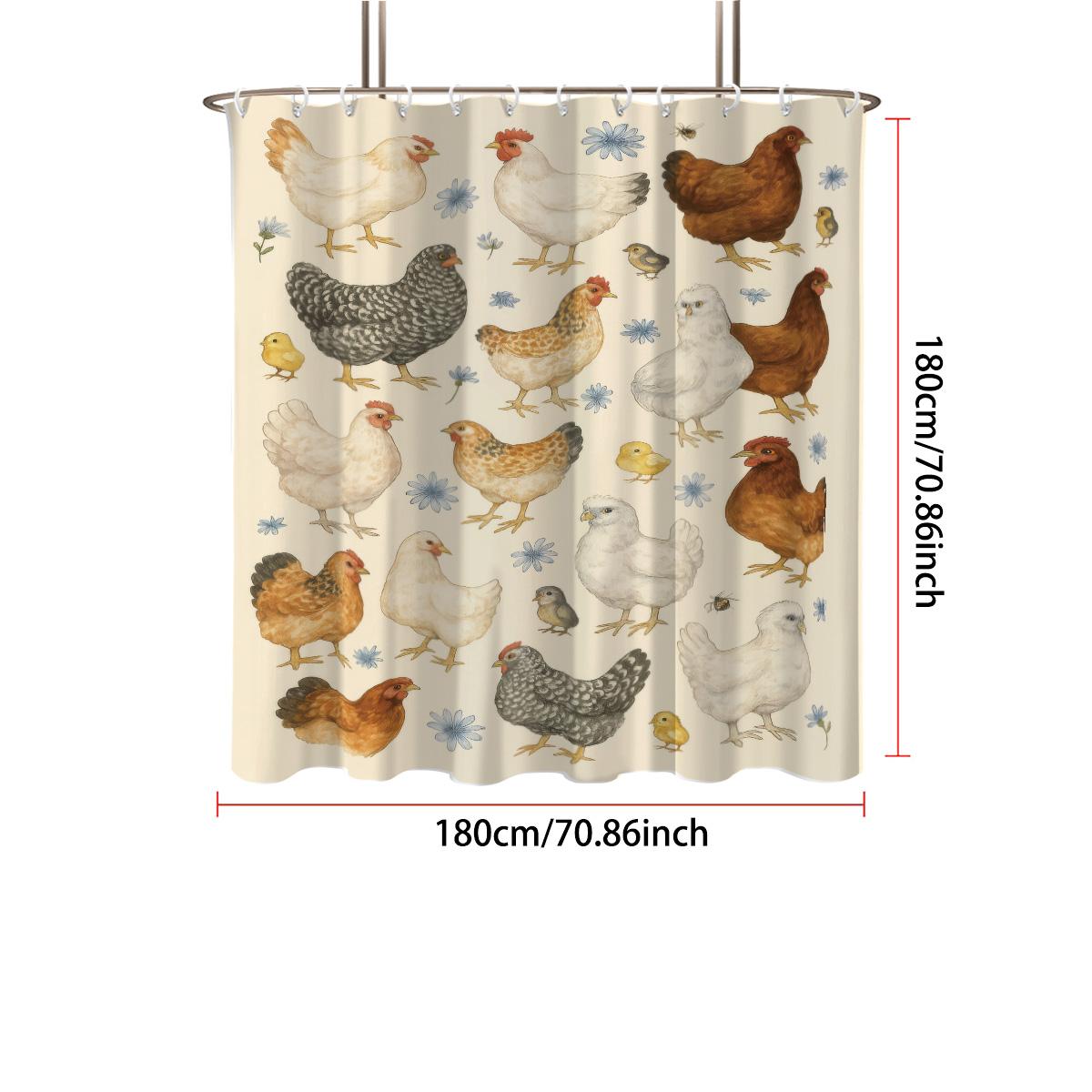

1pc countryside style hen print waterproof shower curtain bathroom partition privacy multiple sizes 12 hooks easy to install 150*180cm