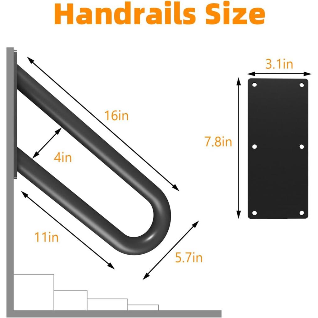 Handläufe für Außentreppen Treppengeländer Innenhandlauf Metall Schwerlast Rutschfest 1-3 Stufen Wandmontage Haltegriffe U-Form Sicherheitsgriff Garage Veranda