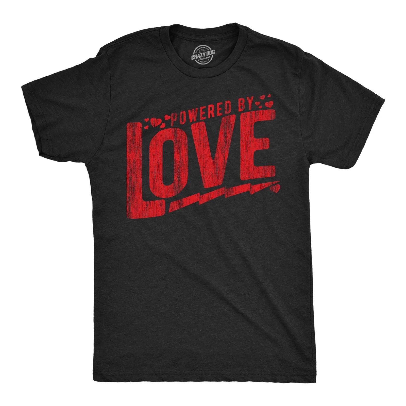 Mens Powered By Love Funny T Shirts Cute Valentines Day Graphic Tee for Men XXL
