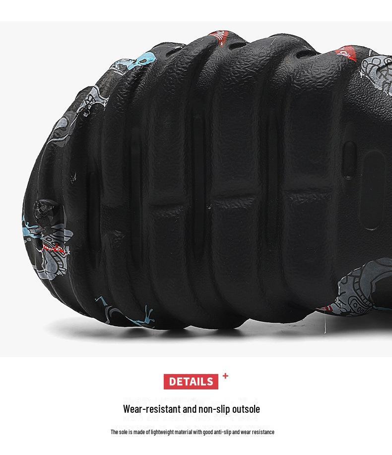 Sandale EVA cu talpă groasă și imprimeu graffiti pentru bărbați: Încălțăminte versatil cu găuri pentru vad și plajă