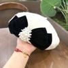 Autumn and winter bow beret woolen pearl versatile big head circumference showing face small painter hat flat top national style