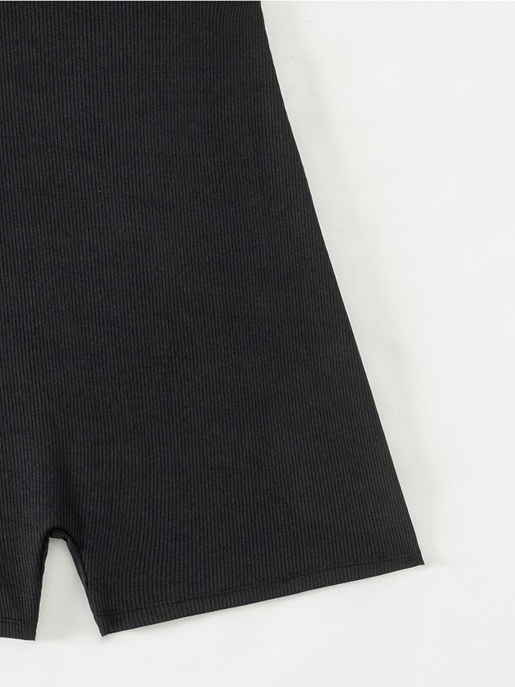 Tuta Corta a Coste Manica Corta Aderente Yoga Danza Fitness Estiva da Donna Pezzo Unico Moda Elegante Outfit da Spiaggia per le Vacanze