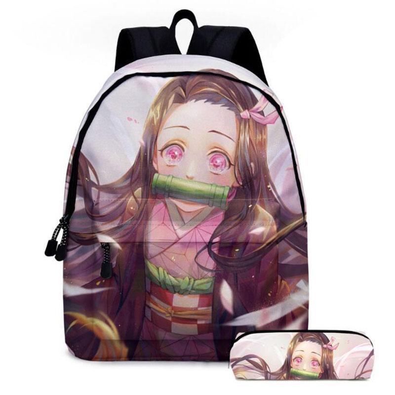Demon Slayer Anime Cartoon Backpack Set For Students Durable Breathable And Lightweight