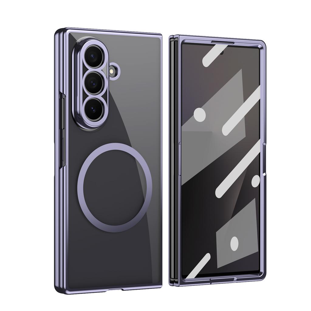 Business Electroplated Edge Transparent Magnetic Case for Samsung Galaxy Z Fold 8 Ultra 7 6 5 4 3 Tempered Film Glass PC Cover