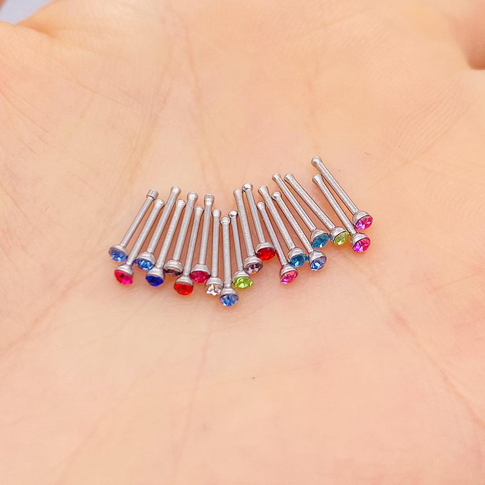 Curved Stainless Steel Rhinestone Nose Studs, L-Shaped Piercing Jewelry, 10-Pack