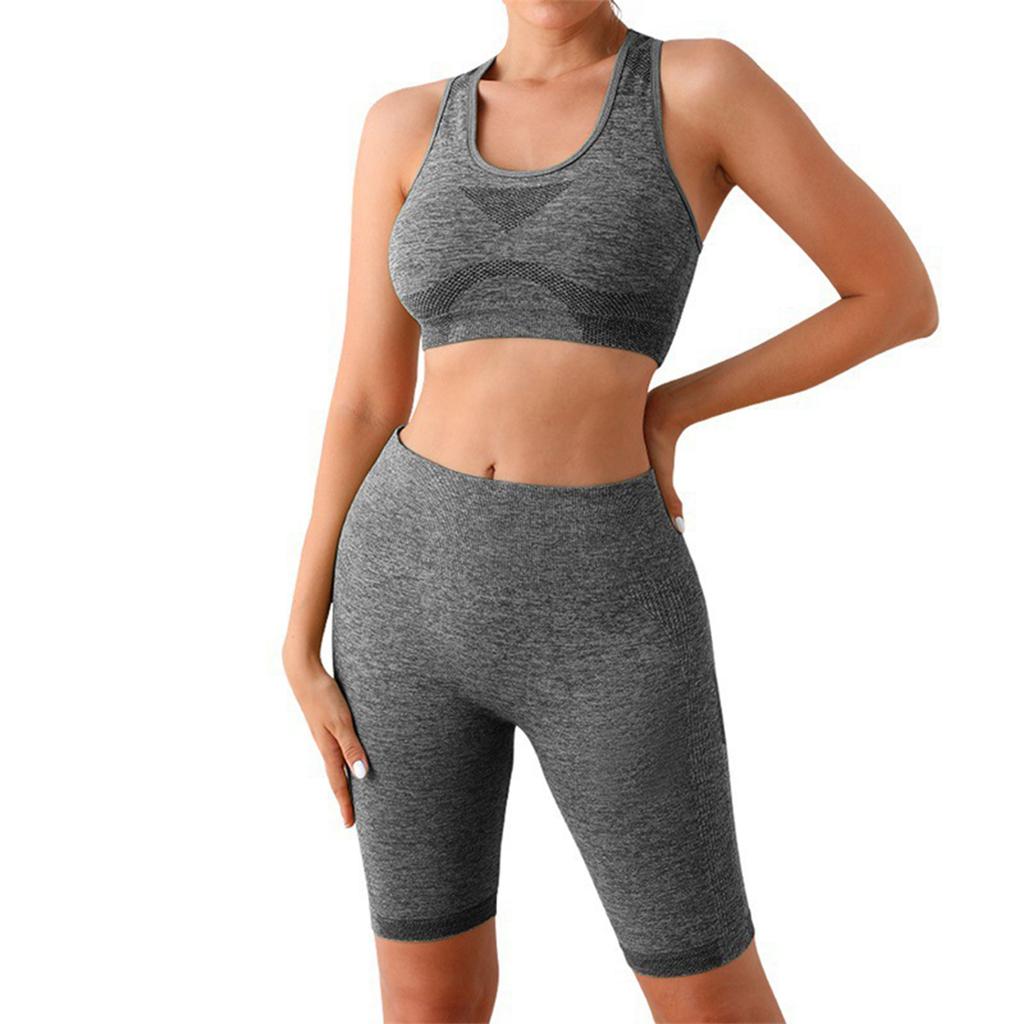 Women's Fashion U-neck Sleeveless Vest Top High Waist Abdominal Compression Fitness Tight Fitting Running Sports Shorts  Yoga Two-piece Set