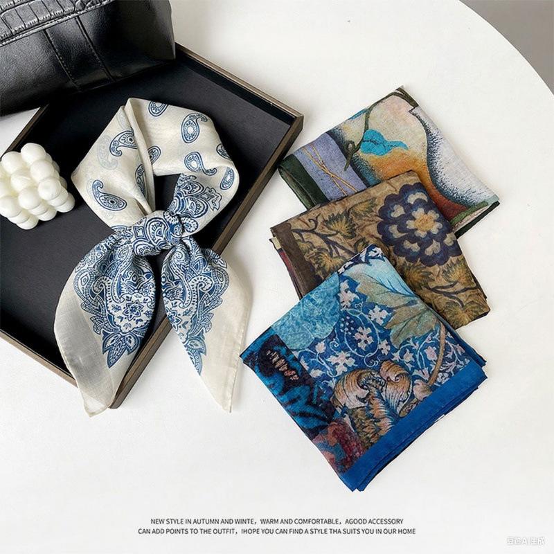 Early summer retro flower women's cotton silk scarf cashew flower light luxury high sense versatile new silk scarf