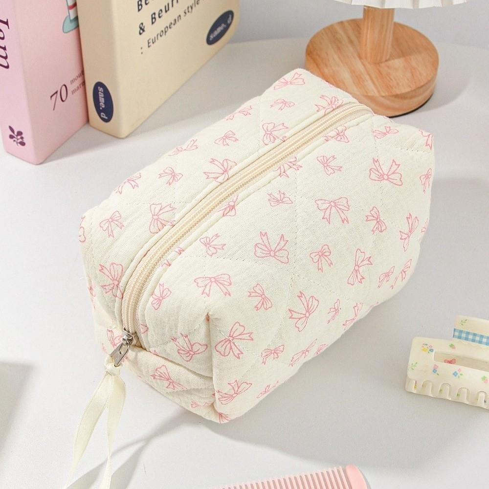 Fashion Handbag Quilted Makeup Bag Cute Bow Zipper Storage Bag Multifunctional Travel Storage Pouch Travel