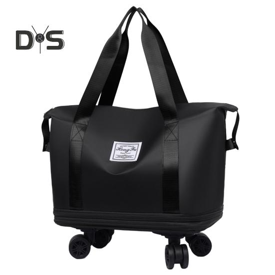 

Дорожная сумка-тележка с колесами, водонепроницаемая расширяемая сумка для ночевки, портативная складная сумка для выходного дня, для путешествий, шопинга, спортзала чёрный