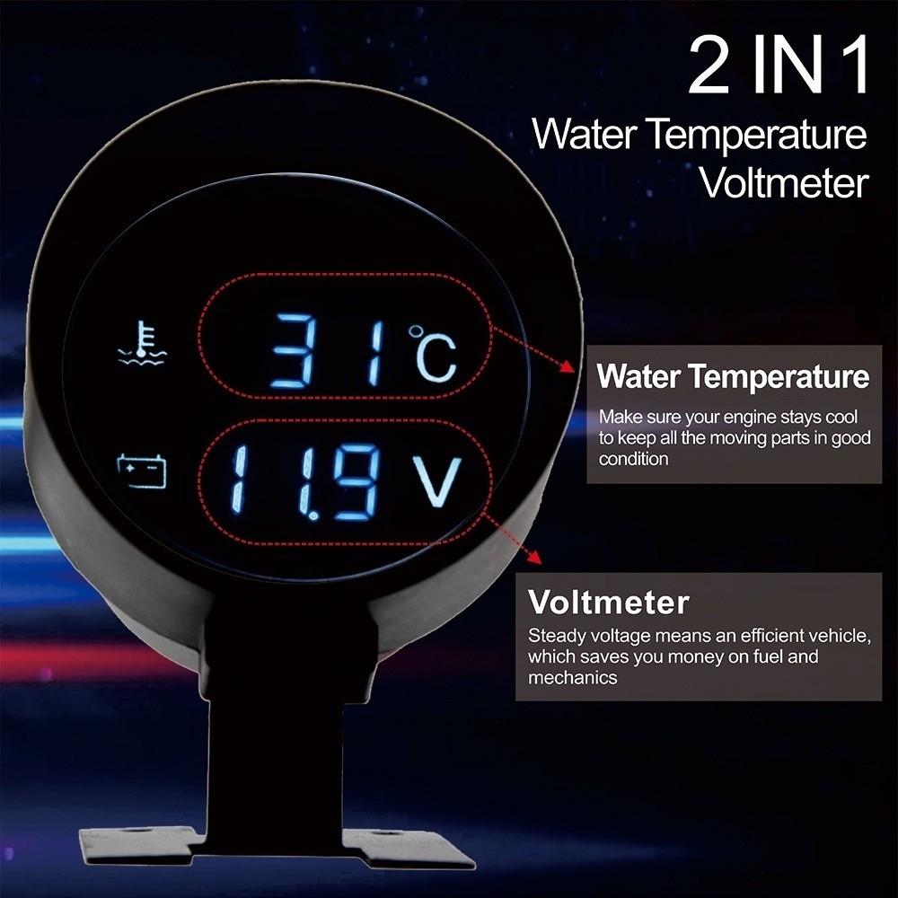 Round LCD Water Temperature Meter Digital Display LED Digital Temp Meter Voltmeter Gauge  Truck