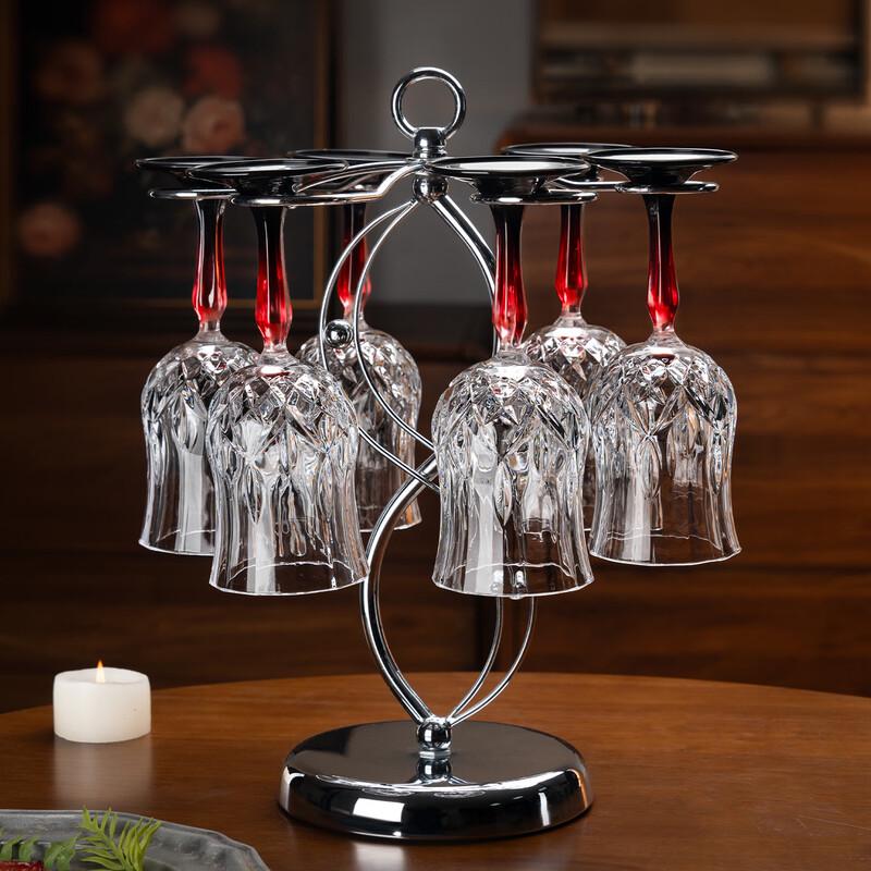 Handon Ribbed Wine Glass Set with Rack