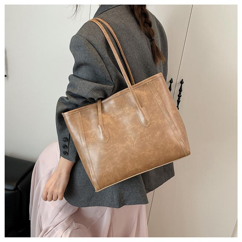 Vintage Large Capacity Faux Leather Tote Bag for Women, Chic Korean Style Commuter Shoulder Handbag, Soft Texture Fashion Work Bag